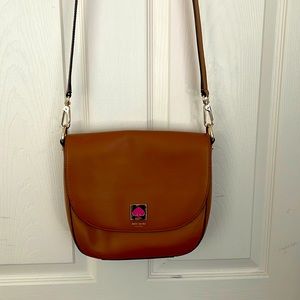 Brown leather Kate Spade Crossbody. Pink trim